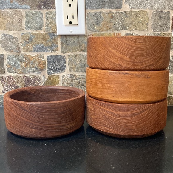 4 x Teak Wood Bowls - Picture 8 of 8